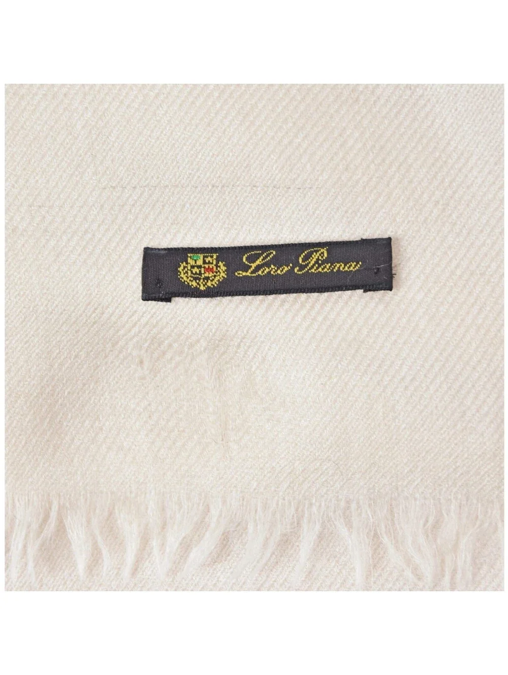 LORO PIANA Lightweight Ivory Cashmere Twill Shawl with Delicate Fringe, 32x82in